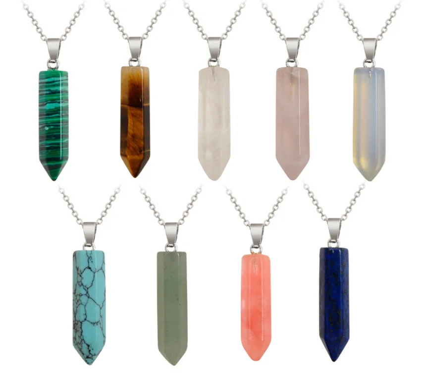 

Natural Stone Bullet Shape Turquoise Crystal Stone Quartz Healing Point Jewelry Pendant Necklace For Women