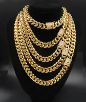 

14mm Miami Cuban Link Chain CZ Clasp 18k Gold Plated Stainless Steel Necklace
