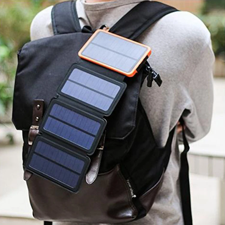 10000mAh power bank portable foldable dual USB solar panel battery charger with LED camping light