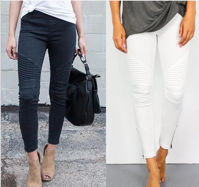 New Winter Women foreign trade Skinny stretch Jeans Ladies Pleated Pencil Trousers Slim White Denim pant