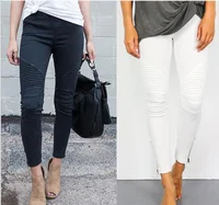 

New Winter Women foreign trade Skinny stretch Jeans Ladies Pleated Pencil Trousers Slim White Denim pant