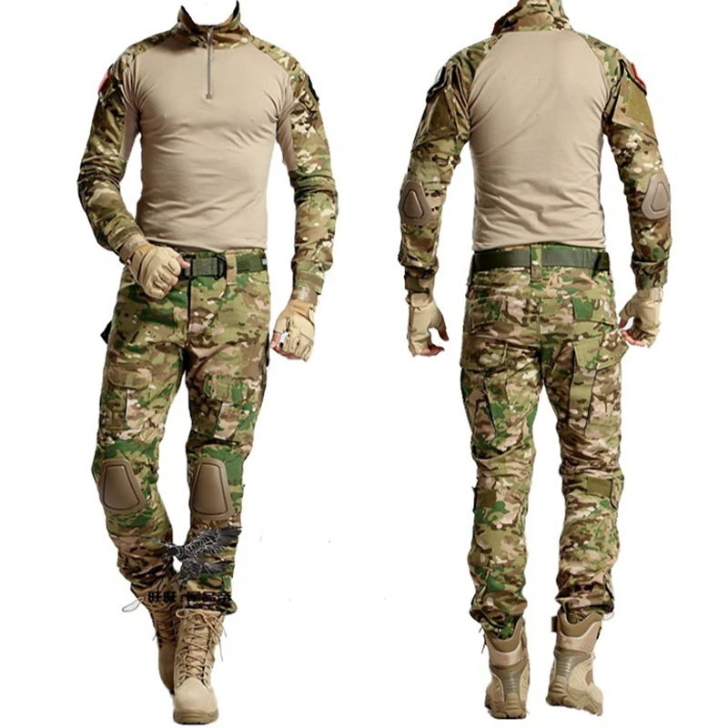 

Tactical Frog Suit Camouflage Army Military Uniform With Knee Pad, Black / acu / cp / green