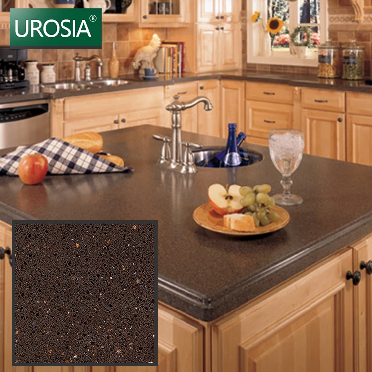 Kitchen Brown Mirror Quartz Slab Coffee Brown Sparkle Quartz Stone