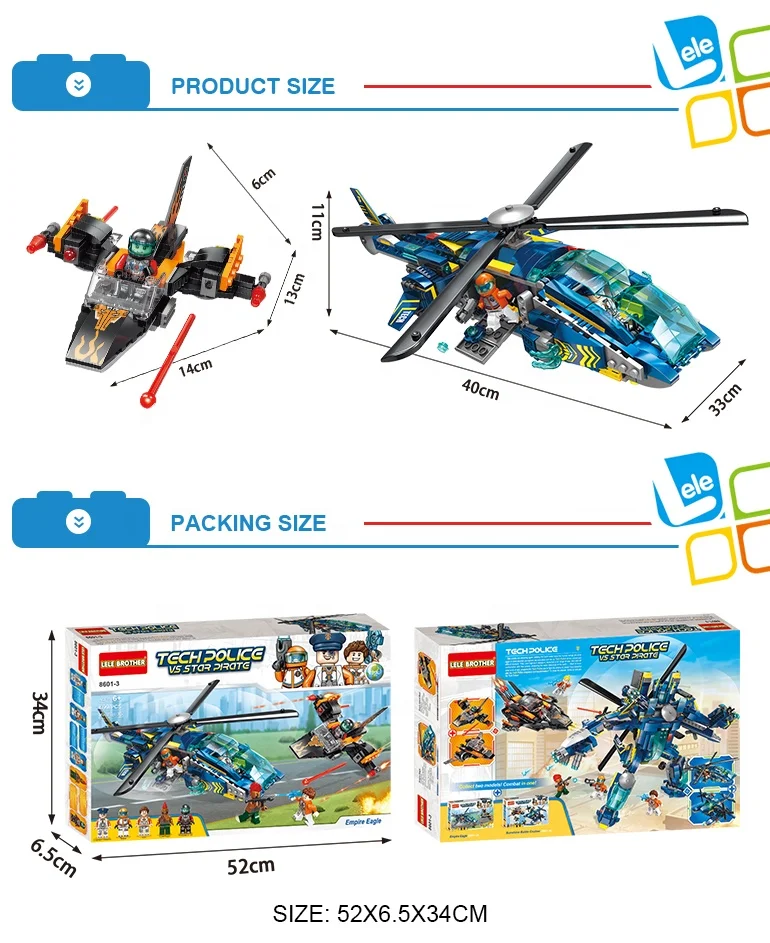 
LELE BROTHER Tech Police Building Bricks Helicopter Kids Educational DIY Blocks Toy 