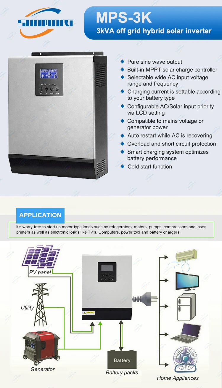 3kva Solar Hybrid Inverter/3000w Pure Sine Wave Off Grid Solar Charger ...