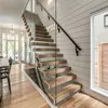 Indoor Frameless Glass Railing Solid Stairs,Hot Selling Solid Wood Steps Build Floating Staircase Designs Stairs