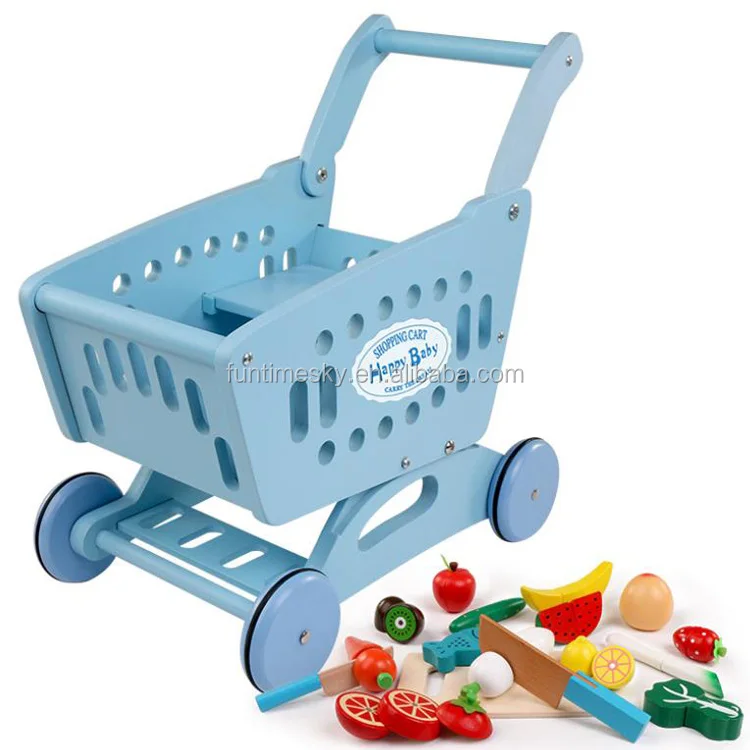 Amazon Best Sellers Pretend Play Wooden Baby Shopping Cart Toy With