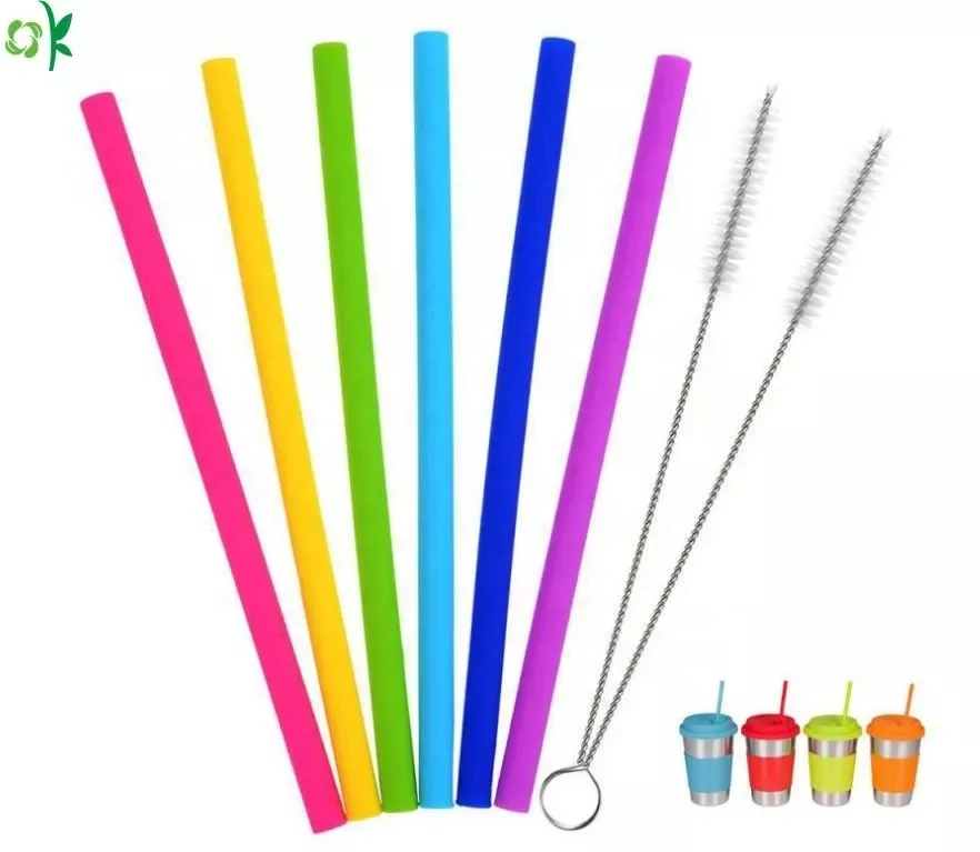 

OKSILICONE Collapsible Soft Silicone Drinking Straw Washable Eco-friendly Portable For Beverage Juice Bendable Silicone Straw, As picture shown/customized