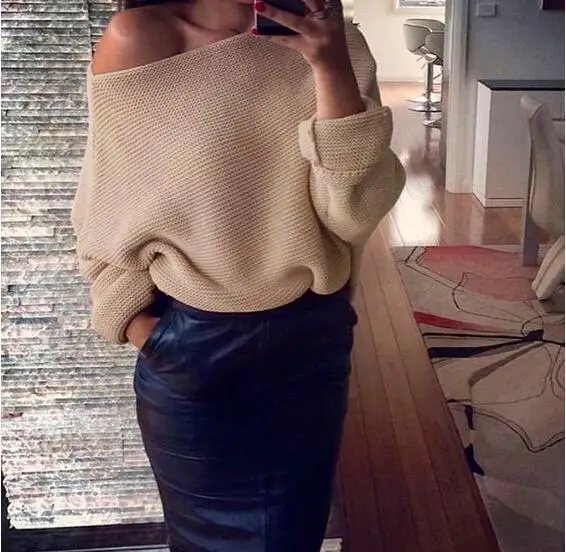 

winter new arrival sexy off shoulder loose casual cheap plain women sweater, Black,brown,grey,beige,white etc.