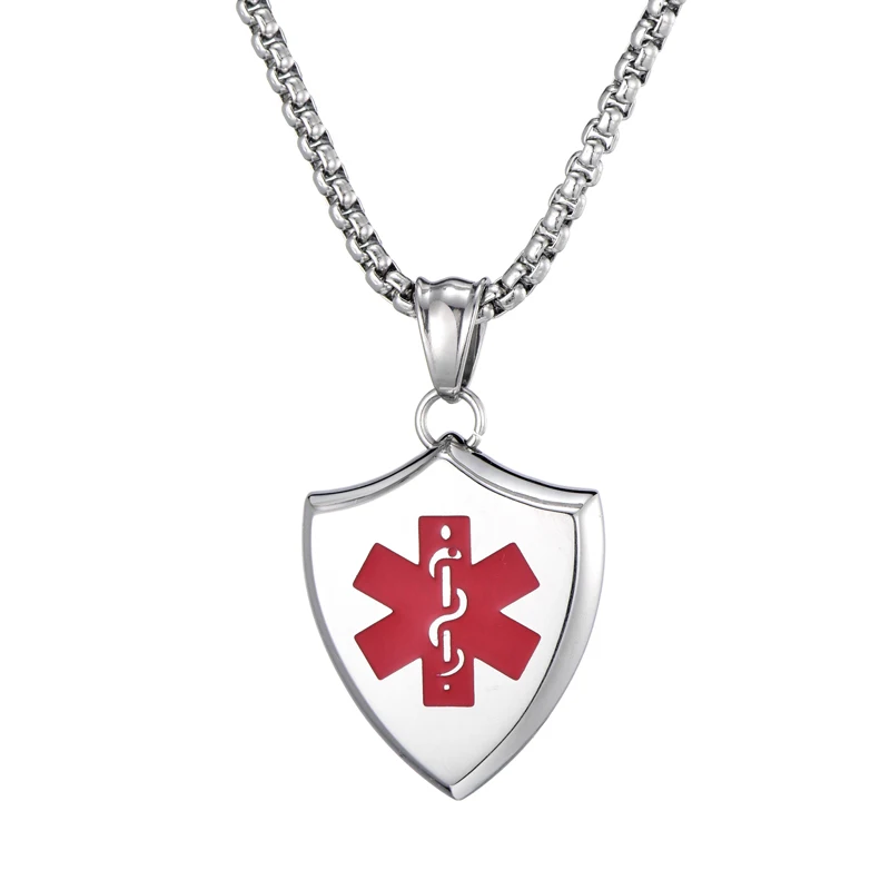 

Stainless Steel Medical Alert Shield Design Pendant Necklace in Silver, Steel(silver);gold