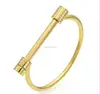 New design stainless steel D shape horse shoe CNC set zircon gold-plated bracelet for women