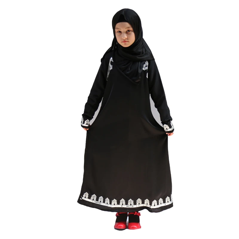 

2018 New Design Embroidery Black Kids Abaya for Girls, 2 colors