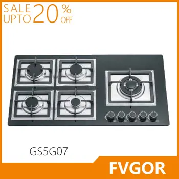 Gs5g07 Indian Style Tempered Glass Top Gas Stove Sabaf Burner