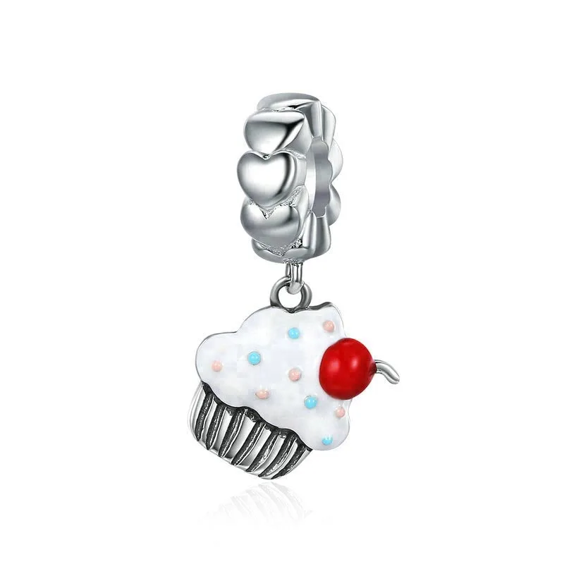 

Hot Sale 925 Sterling Silver Sweet Cherry Cream Cupcake Pendant Charms Fit Women Charm Bracelets Fine Jewelry BAMOER, N/a