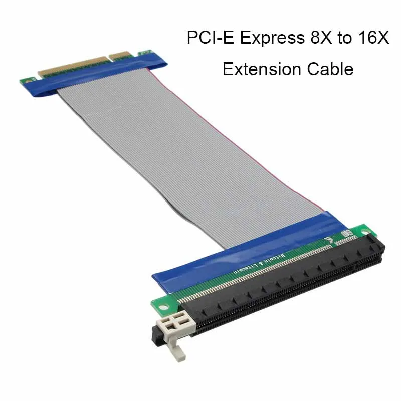 

Super Performance PCI E PCI-E Express 8X to 16X Extension Cable Riser Card Flat Patch Cord Ribbon Converter Extension Adapter