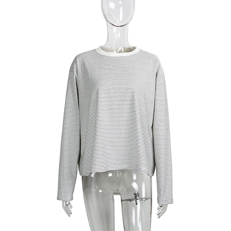 

New fashion Women T-shirt Classic stripe printed Long Sleeve Tops, Black/white
