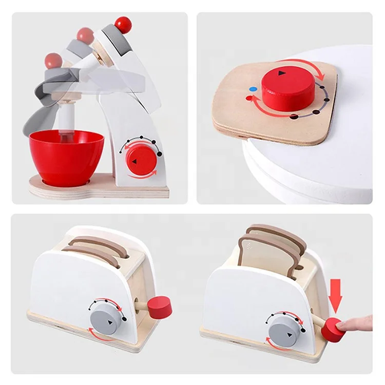 
wooden Pretend Play Kitchen Toys Cooking Bread Machine Coffee Machine Mixer Education Toys 
