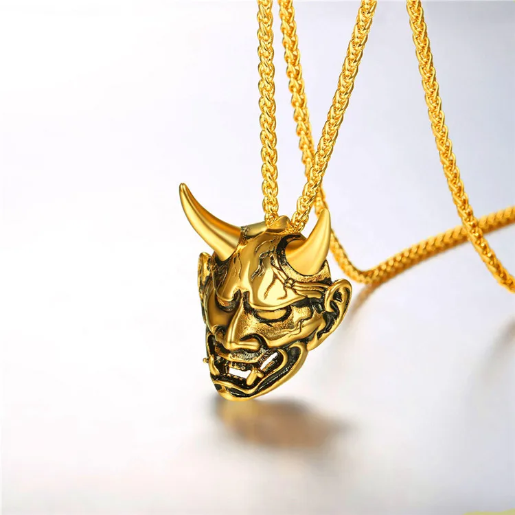 

U7 Evil Devil Demon Horn SKull hip hop pendant necklace men jewelry