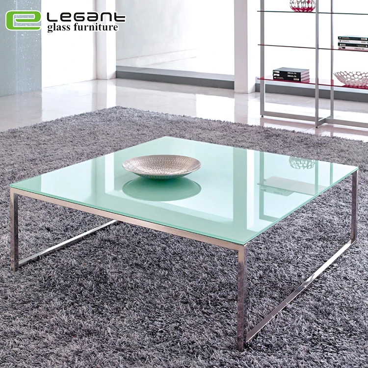 Minimalist metal table legs white glass center table