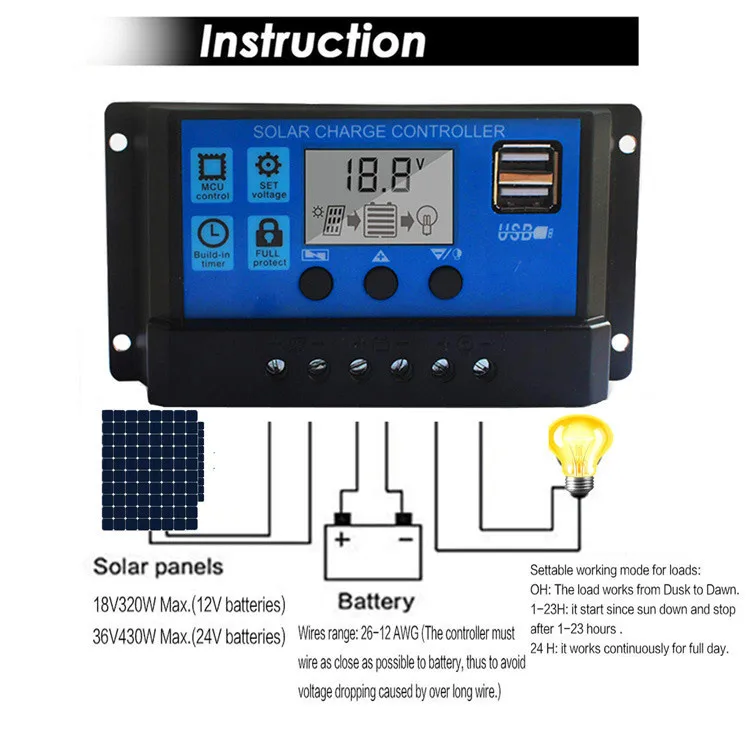 12v /24v/48v 10a/20a/30a Solar Controller Manual Pwm Solar Charge ...