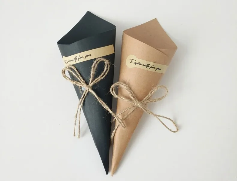 50/100 Vintage Kraft Paper Cones Bouquet Candy Boxes Wedding Party Gifts Flower 