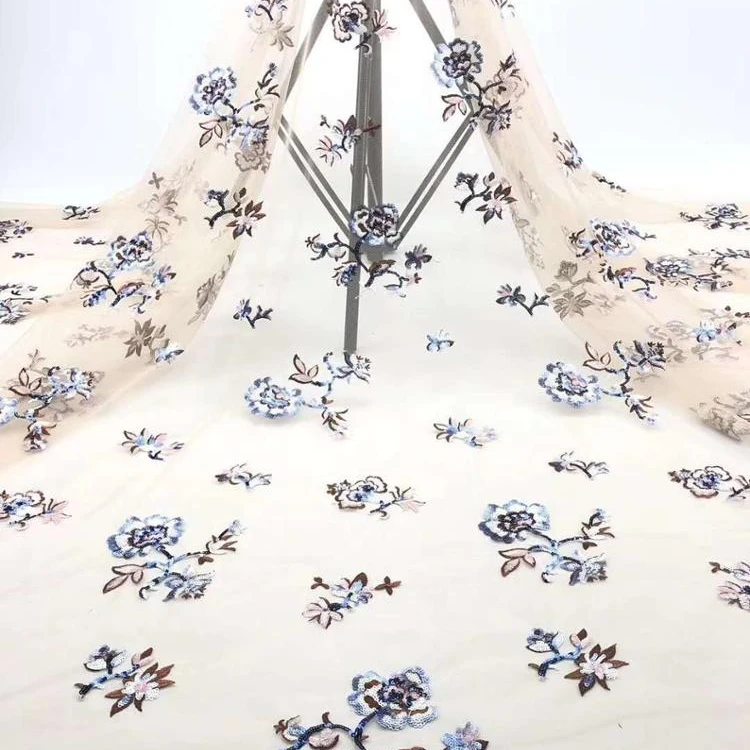 

In stock flower pattern shiny small sequins embroidery lace fabric