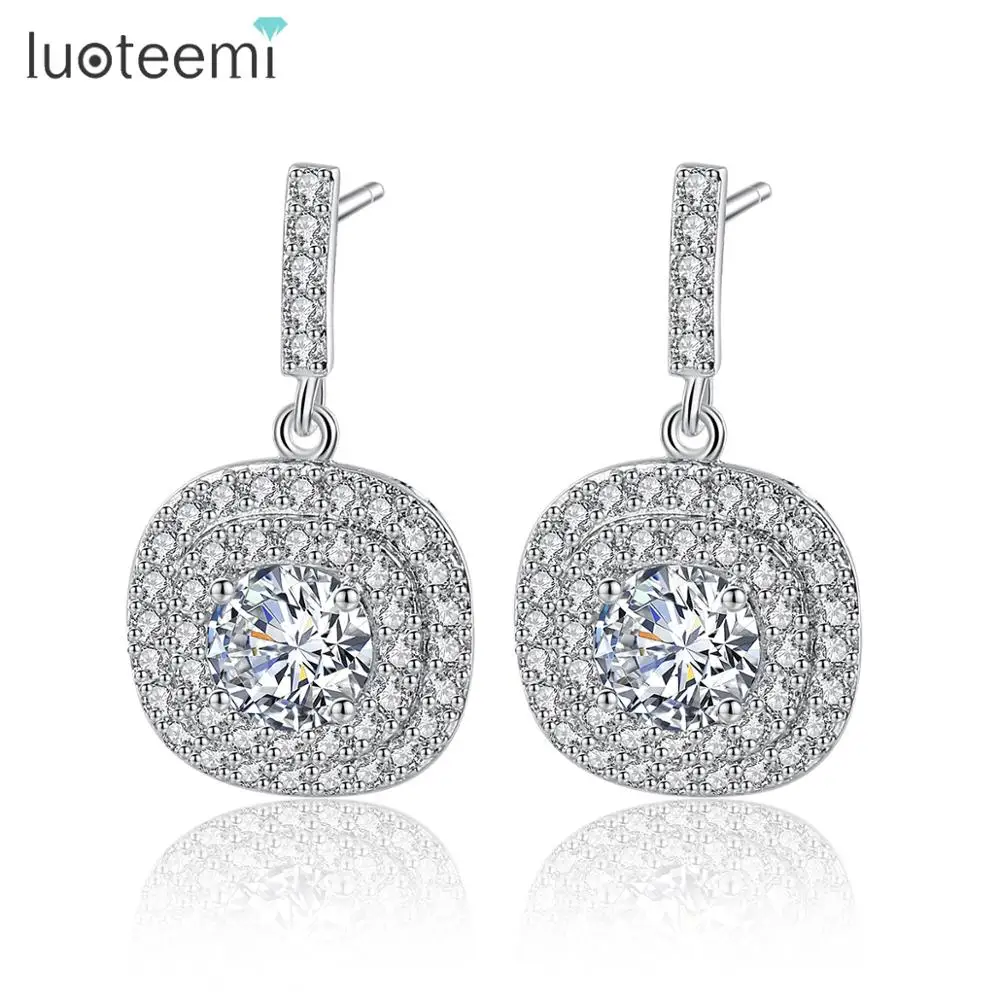 LUOTEEMI FIVE COLOR OPTIONS Brand Latest Design Glittering Cubic Zirconia Paved Halo Design Statement Earrings