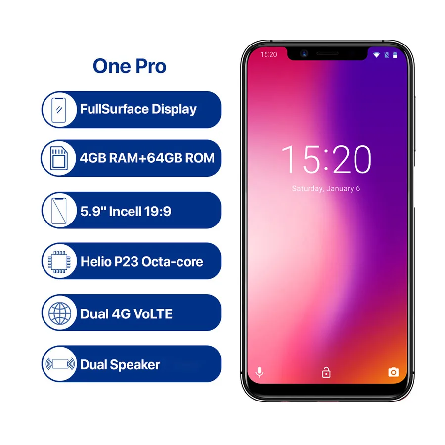 

UMIDIGI One Pro Global Band 5.9 Android 8.1 mobile phone Octa Core Dual 4G Network 4GB+64GB Smart Phone Projector