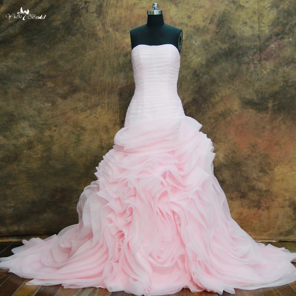 

RSW283 long Organza Ruffle Skirt Pink Wedding Dress