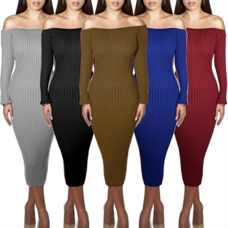 

A line shoulder sexy knit women dress, As photos