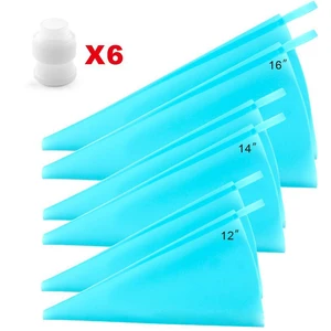 Image of 12 Pieces 12 Inch Extra Thick Silicone Piping Bags Set with 10 cake couplers 10 Silicone Ties for Cake Decoration