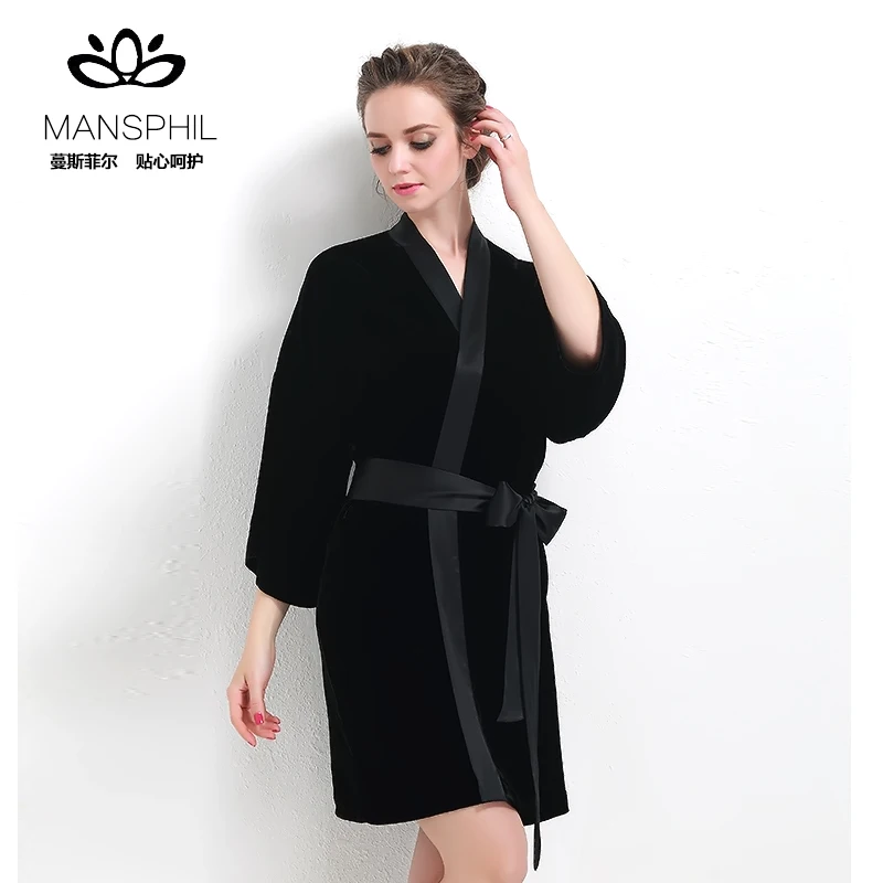 

Valentine' Day Gift Silk Velvet Kimono Robe Knee Length Kimono Homewear Plain Color For Fall/Winter Season, Rose pink;black