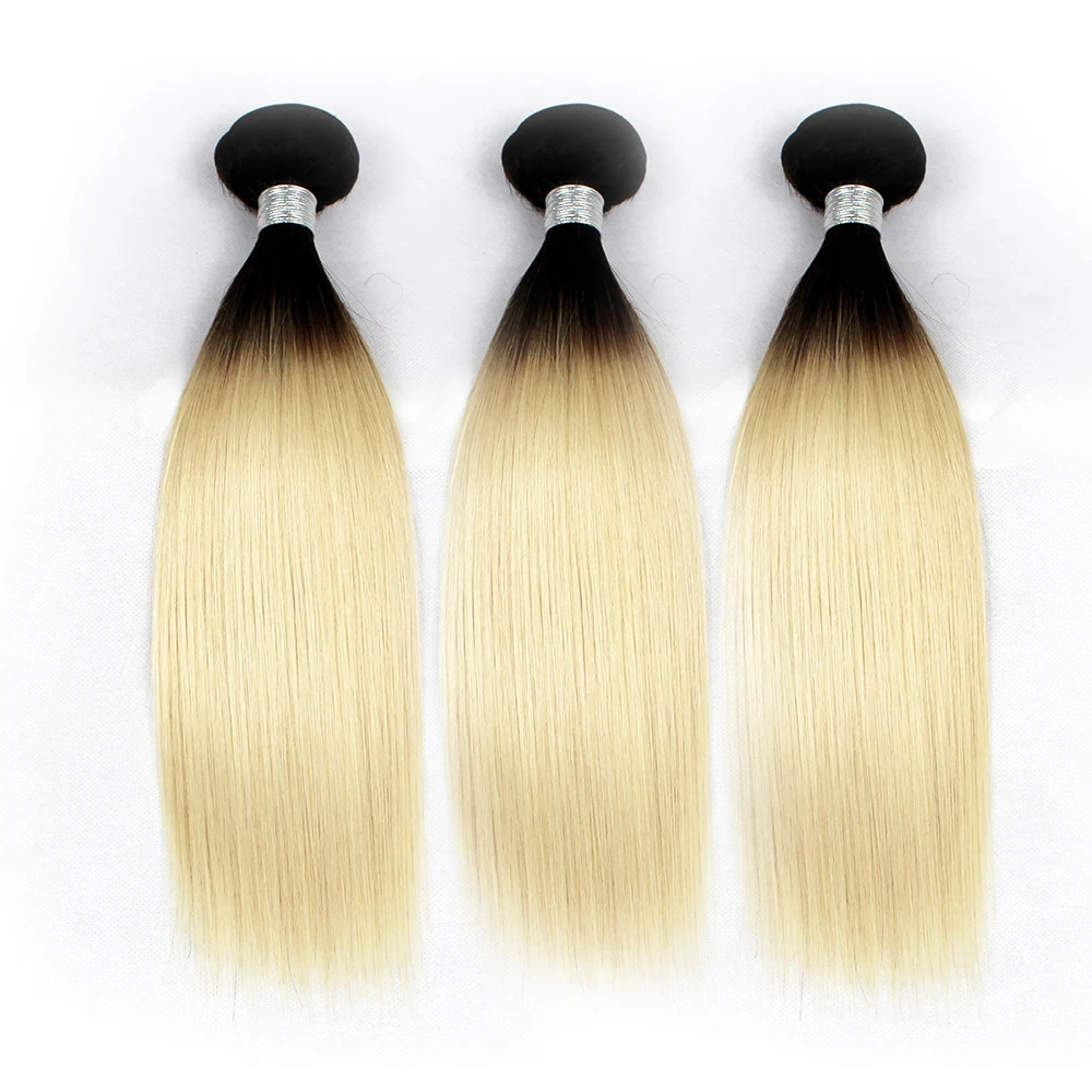 

10A Brazilian Blonde 1b 613 Straight Hair Human Virgin Hair Bundles With Closure, T1b/613(customize)