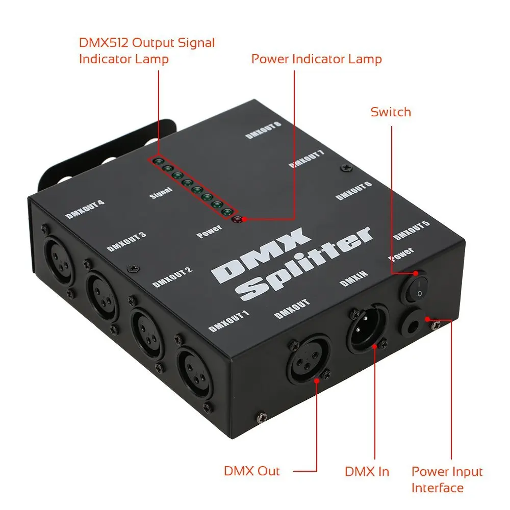 2025 DMX512 Signal 8 Way Amplifier - DMX Splitter for Stage Light Par Light