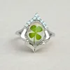 Real Pressed Dried Flower Four-leaf Clovers Resin Ring (PES6-915)