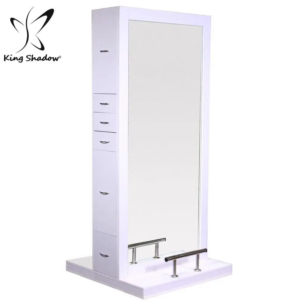 

Kingshadow white luxury mirror station with footrest and plug for salon used, Optional