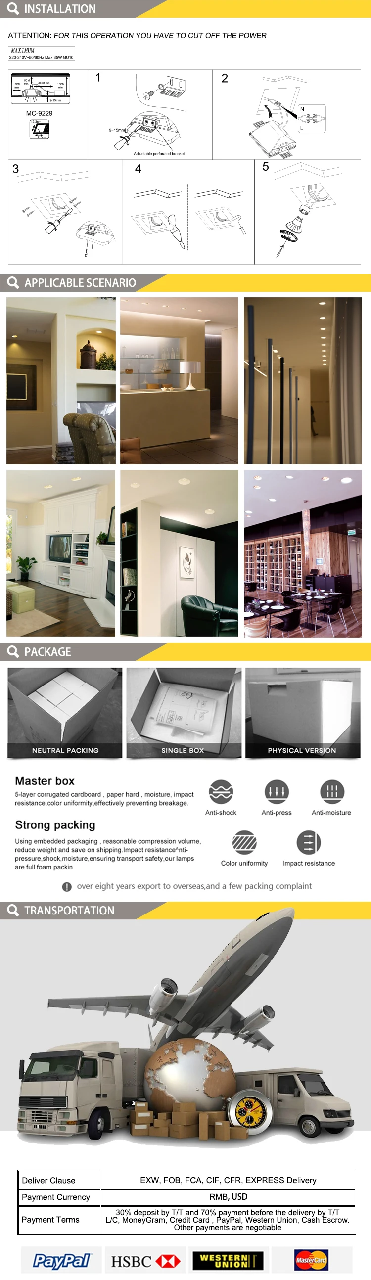 Majeax Indoor Ip20 220v Mr16 Gu10 Gypsum Plaster Ceiling Recessed