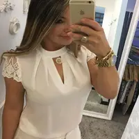 

Women Sexy Blouse Summer Casual Hollow Chiffon Short Sleeve Splice Lace Blouse Tops Shirts