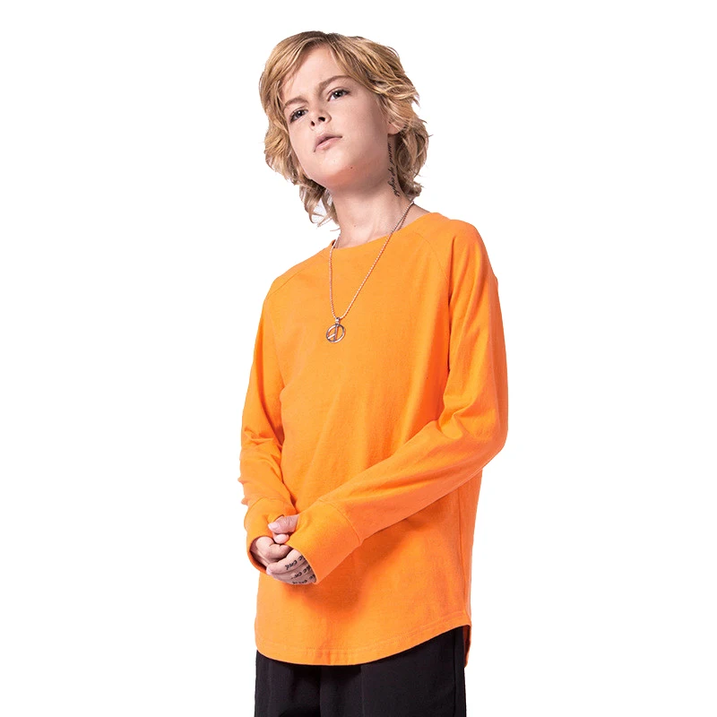 

2018 autumn new European and American tide brand children's solid color bottoming shirt arc boy long-sleeved t-shirt, White;purple;black;orange