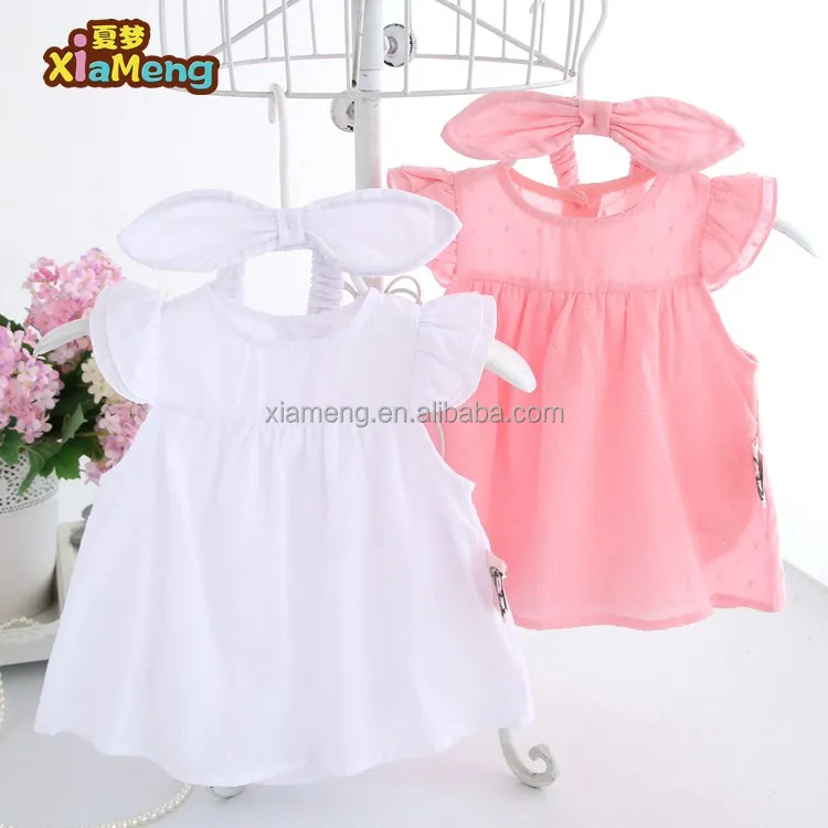 

Girl summer clothes with headband short sleeve baby romper set, Pink white