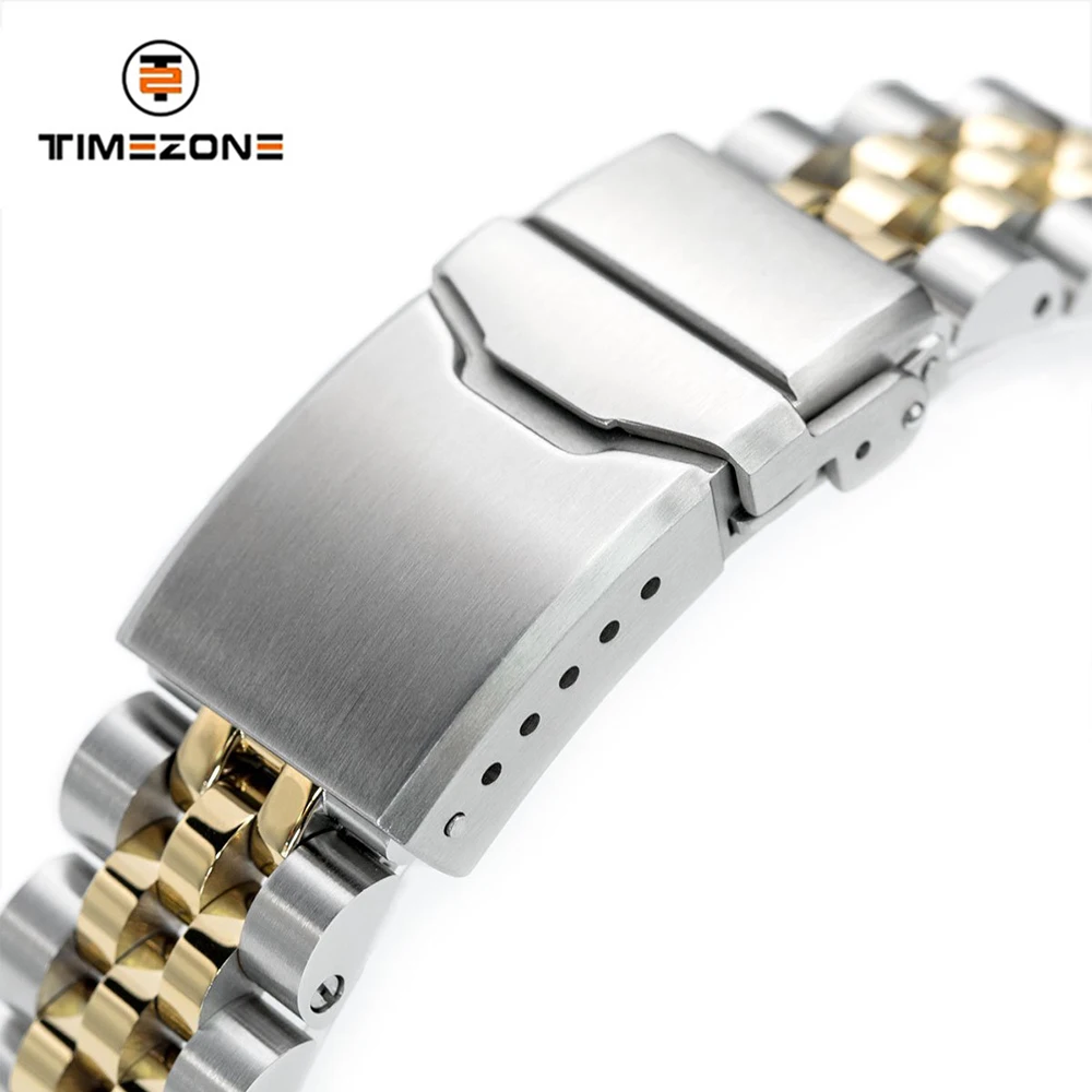 

20mm 316L Stainless Steel Two Tone IP Gold Button Chamfer Watch Bracelet, Any pantone color available