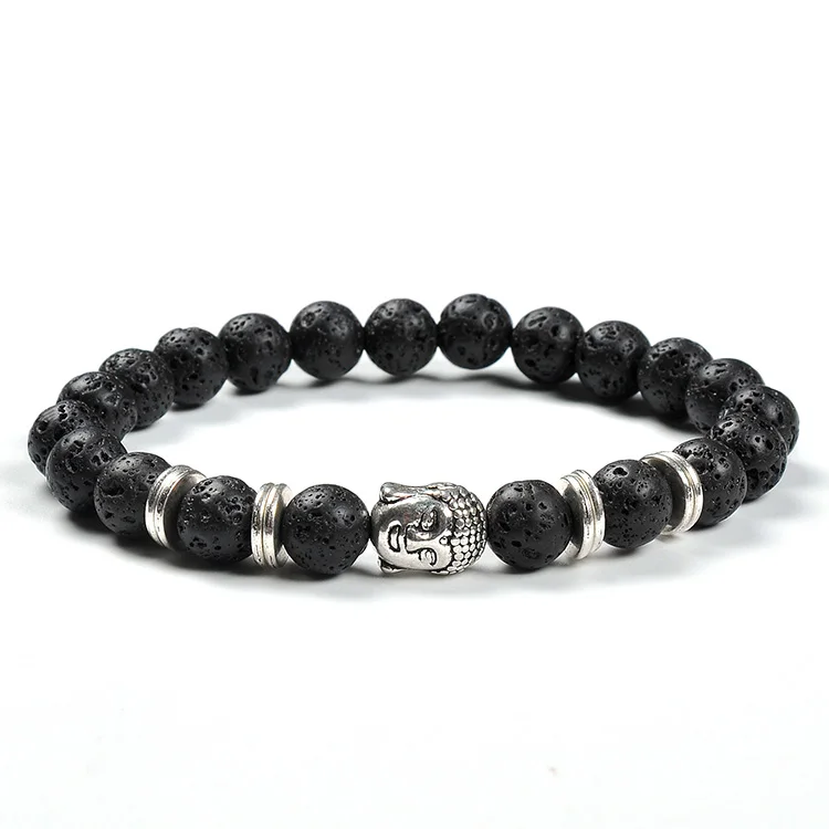 F100 New arrival lava stone beads Moonstone custom logo horoscope scriptures prayer beads hematite zinc alloy buddha bracelet