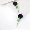 Round Leather Pendant Earrings with Green Sea Glass Long Minimal Earrings Unique Sea Glass Jewelry Elegant Geometric Dangles