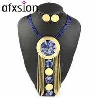 

2018 South American style beautiful tassel golden stainless steel jewelry set wholesale to woman