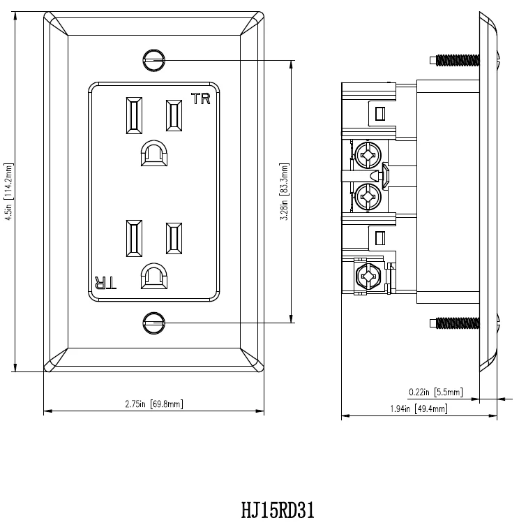 125vac 15a 1 Gang Recessed Duplex Receptacle Power Outlet Tamper