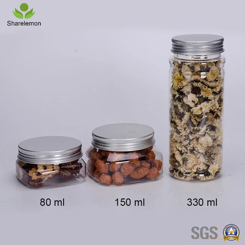 
500ml pet plastic cookie jar with Plastic Aluminum Lid Screw Cap 