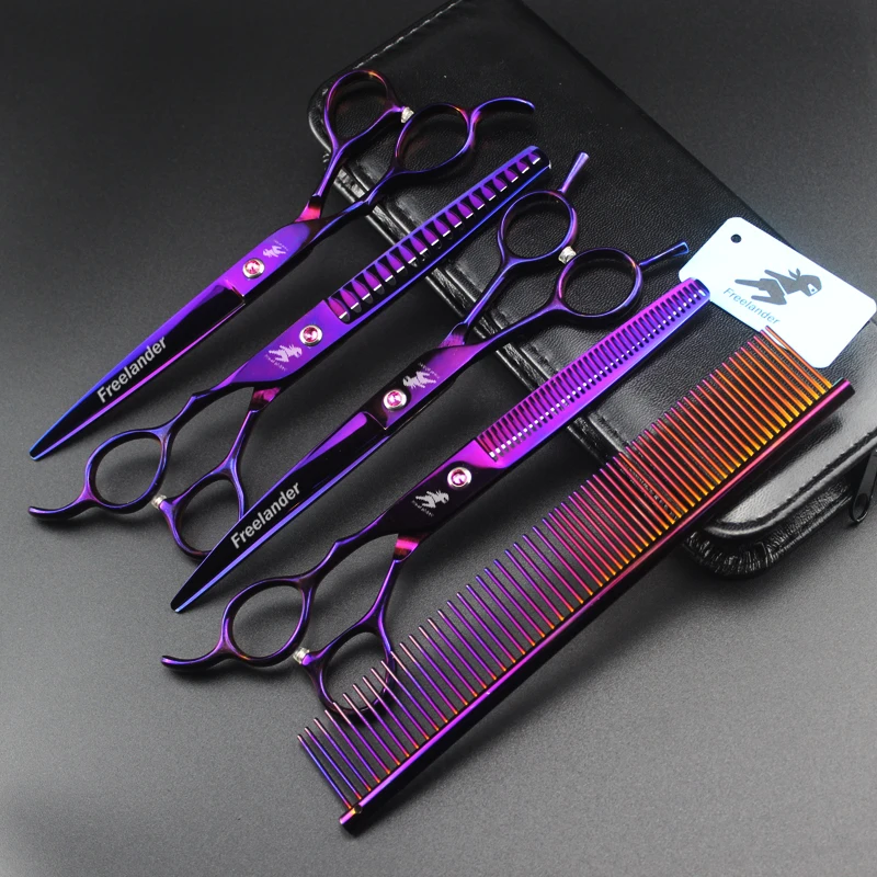 

7 "Professional pet grooming kit, direct and thinning scissors and curved pieces 4 pieces. ,left handed cut