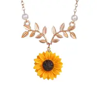 

MYWIYN wholesale new choker fashion resin sunflower necklace tree leaf flower pendant jewelry