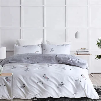 Soft Double Percal Cotton Grey And White Bed Linen All Season