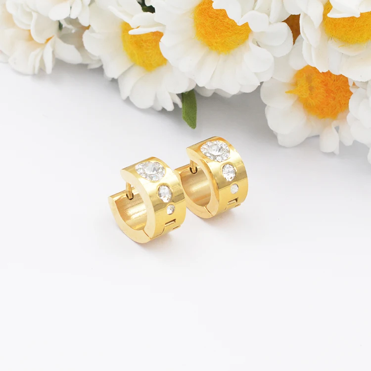 

popular stainless steel crystal plated gold earrings for women